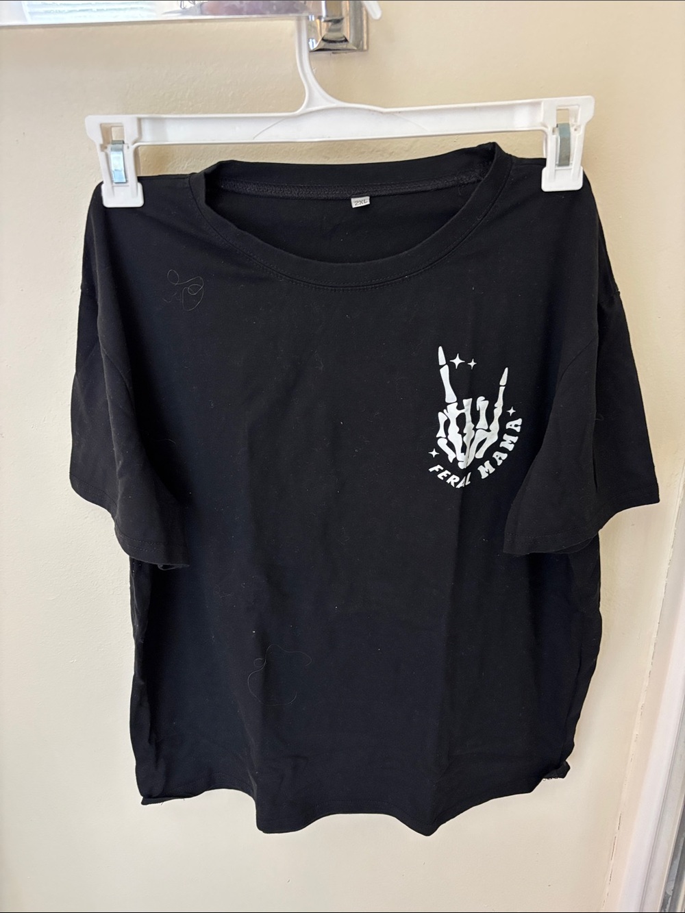 Black Graphic Tee with White Skeleton Hand Print